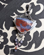 Purple and red moss agate pendant in oxidized sterling silver