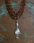 Earthy bohemian statement necklace with metallic sparkle on chain with layer necklace (not included)