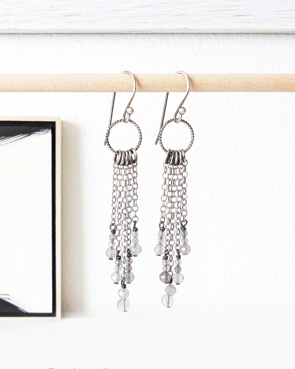Statement gemstone fringe earrings in oxidized silver for everyday wear