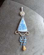 Artisan statement pendant with blue and gold palette