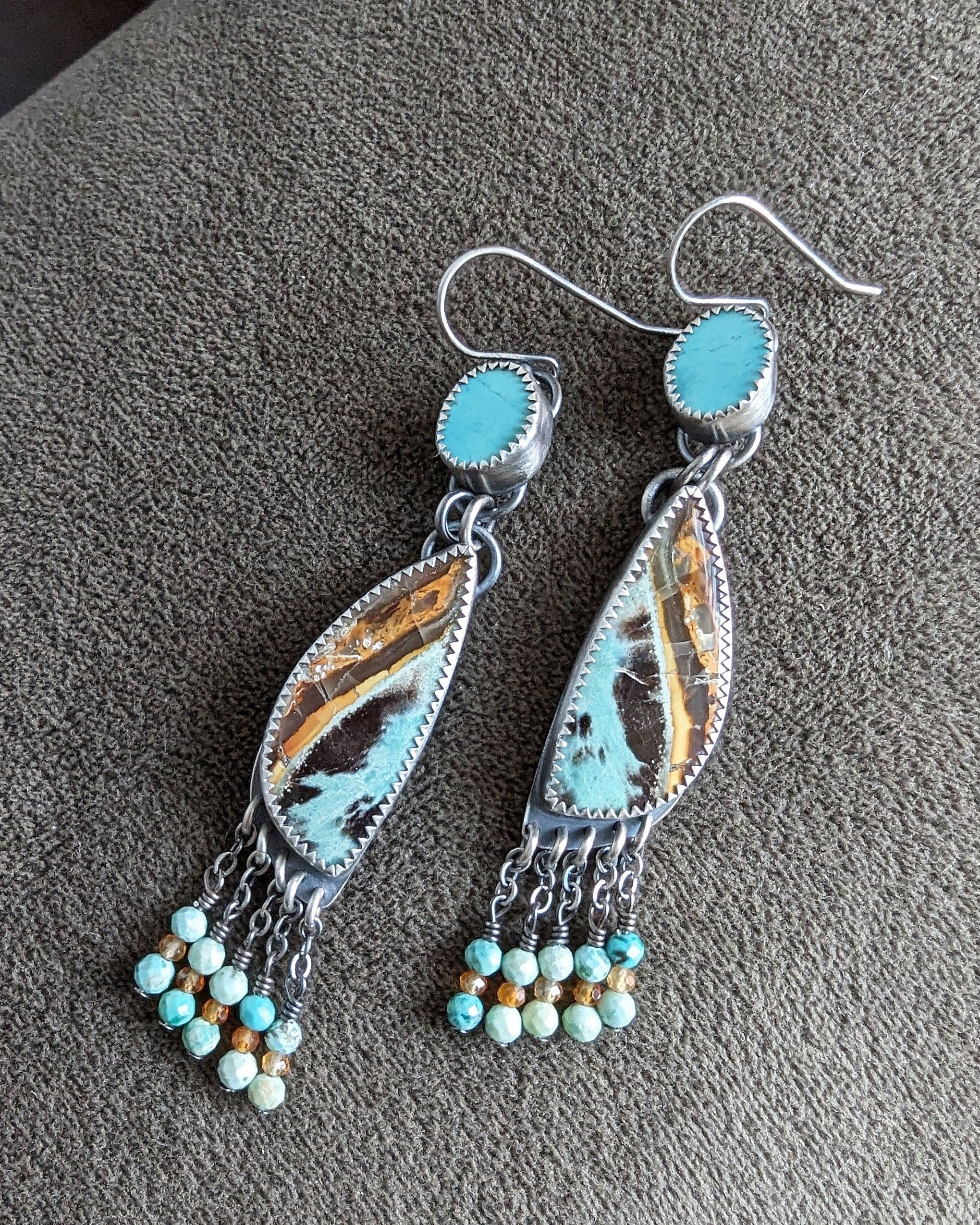 Handcrafted asymmetrical gemstone earrings in sterling silver