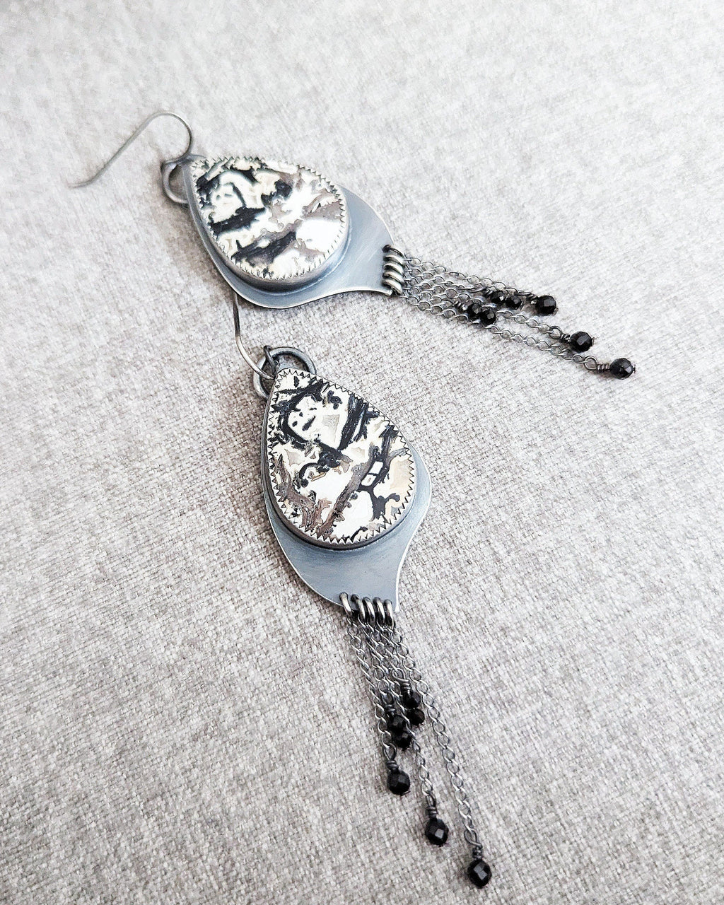 Black spinel beaded fringe with subtle sparkle