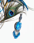 Bluebird azurite pendant with lapis lazuli and blue chalcedony fringe