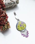 Collector gemstone pendant with green and purple contrast