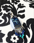 Azurite malachite pendant in oxidized sterling silver with gemstone fringe