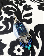 Azurite malachite pendant in oxidized sterling silver with gemstone fringe