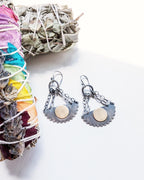 Oxidized silver and brass half moon sun earrings