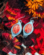 Red-orange spiny oyster shell earrings in oxidized sterling silver