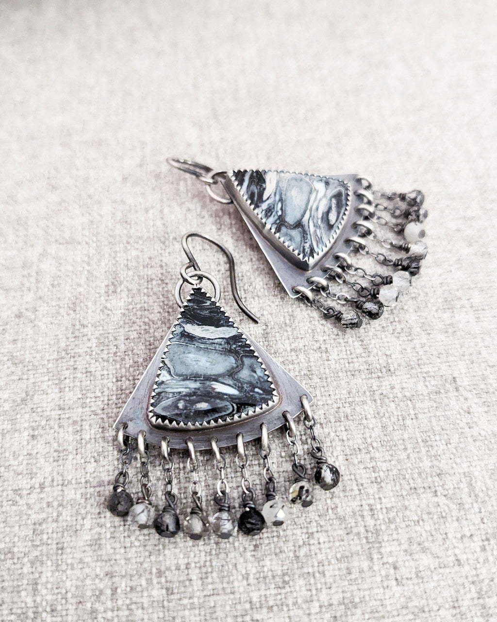 Black rutile quartz gemstone drop earrings