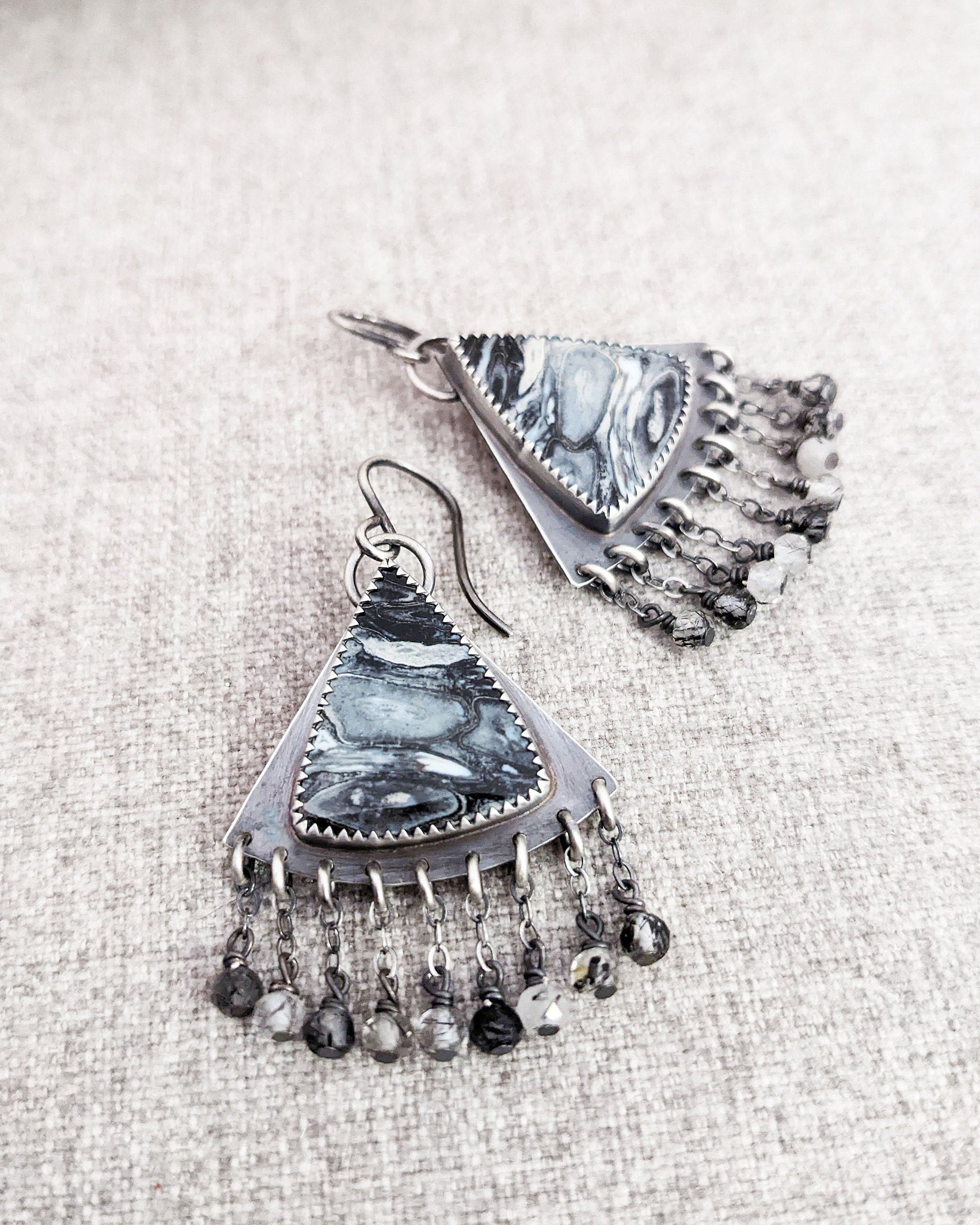 Black rutile quartz gemstone drop earrings