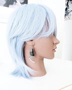 Palm root agate drop earrings worn to show size and mediumweight scale
