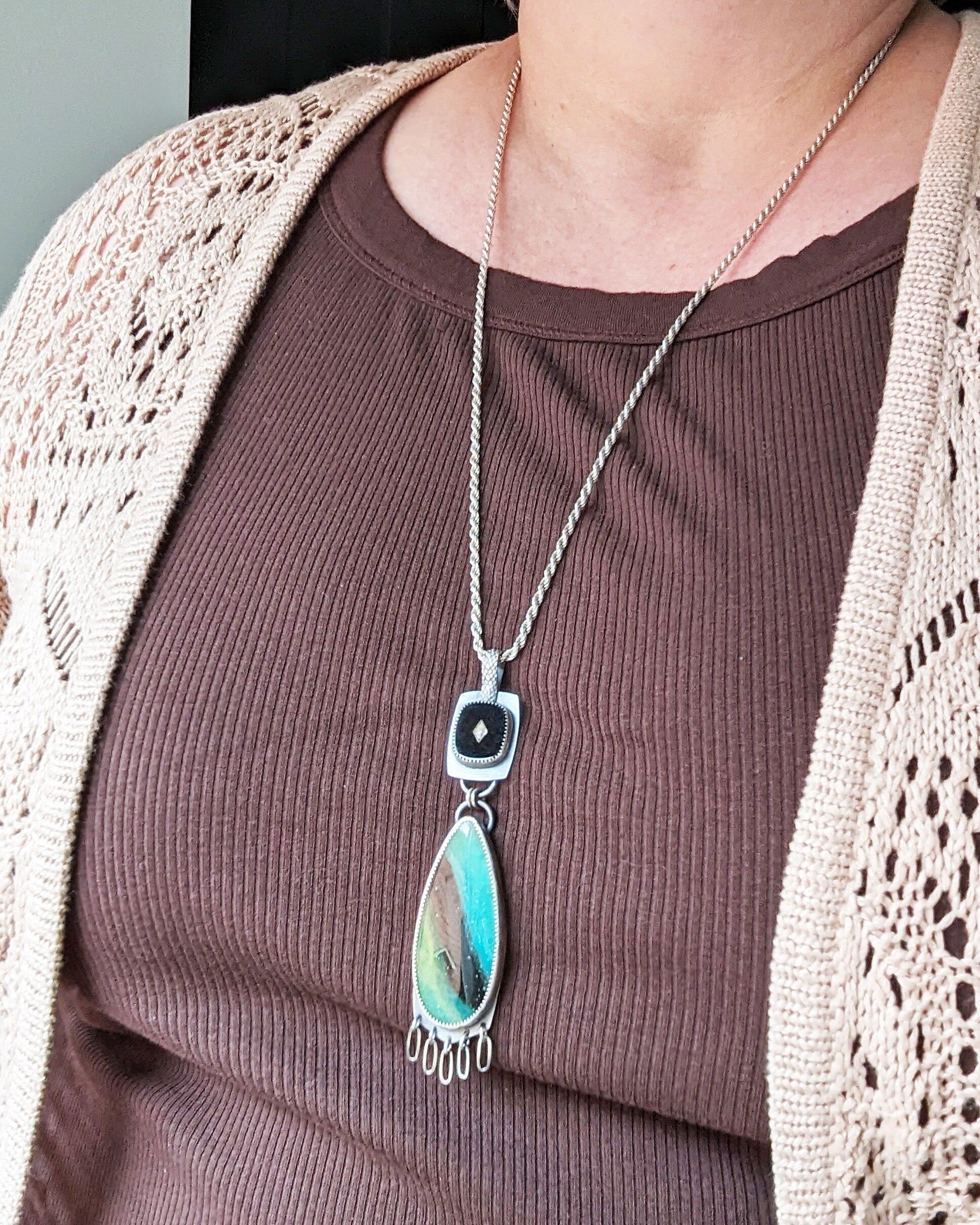 Borderline Pendant by Rebellenhaus on bust for scale