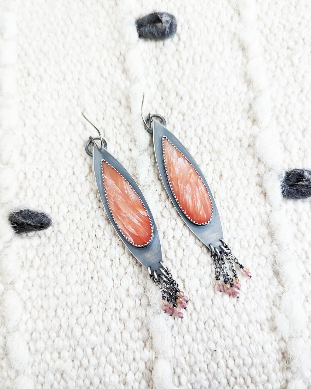 Sunstone and pink tourmaline bead accents beneath agate stones