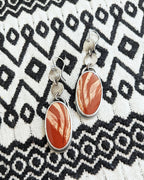 Handcrafted rainbow jasper earrings with fiery red and orange tones