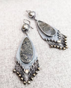 Goddess inspired agate earrings with marcasite stone and shimmering pyrite fringe