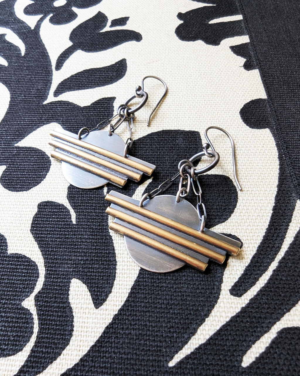Minimal boho silver and brass drop earrings