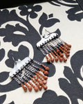 Orange goldstone earrings with hammered oxidized sterling silver and bead drops
