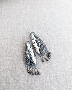 Bold black and white agate earrings with sparkling pyrite accents