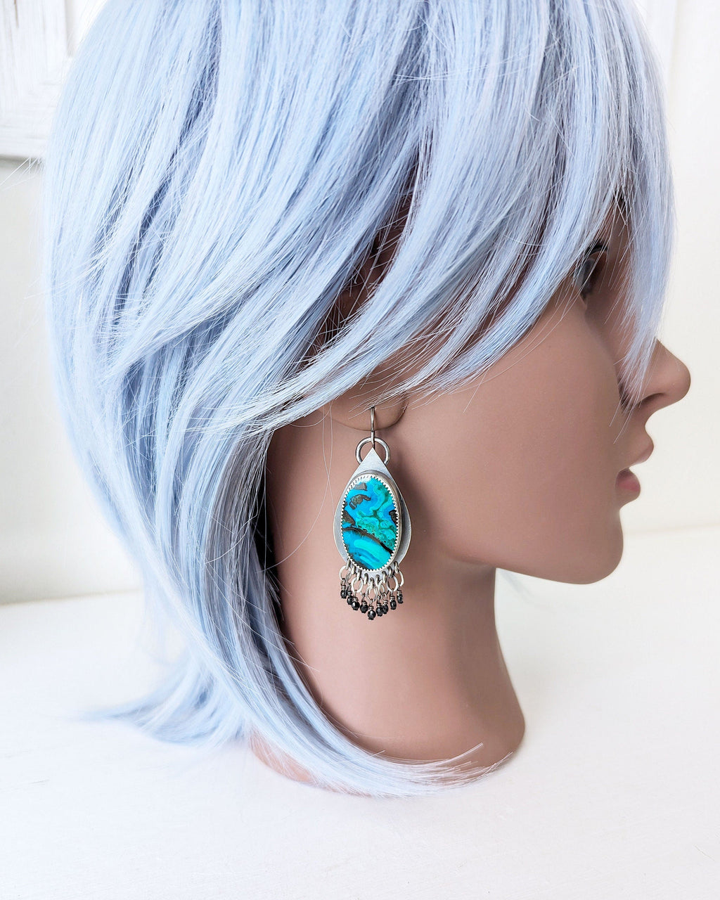 Boho artisan chrysocolla malachite statement earrings