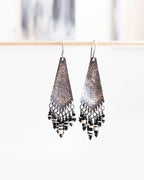 Black tourmaline bead fringe on elongated silver drops