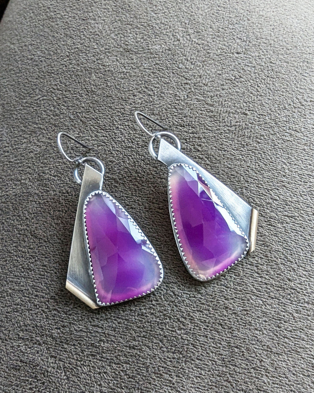 Whimsical purple gemstone earrings with brass accents