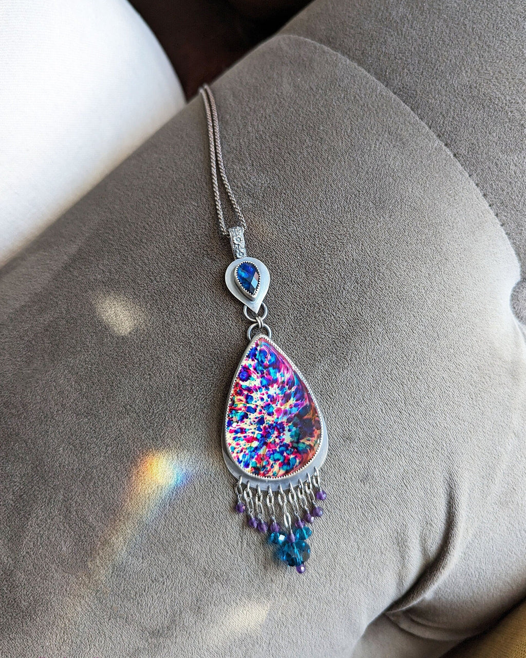 XL labradorite statement pendant with abalone quartz doublet bail