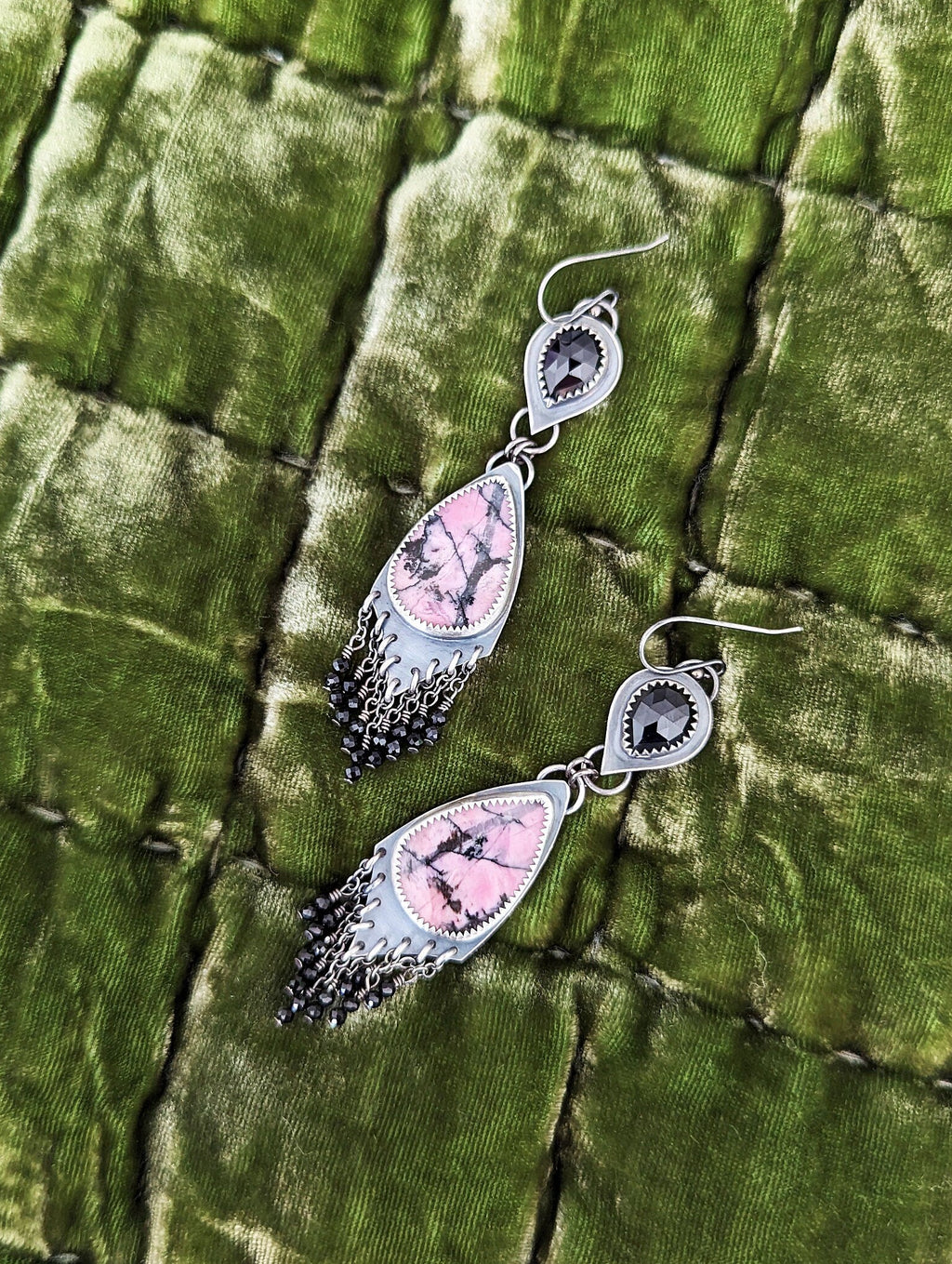 Rocker glam statement earrings with black spinel sparkle