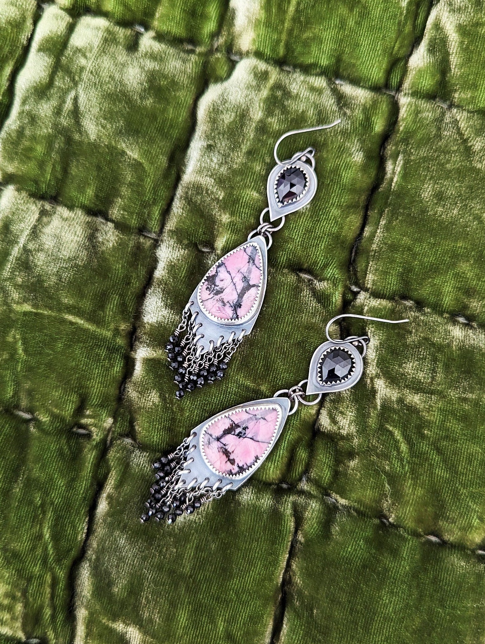 Rocker glam statement earrings with black spinel sparkle