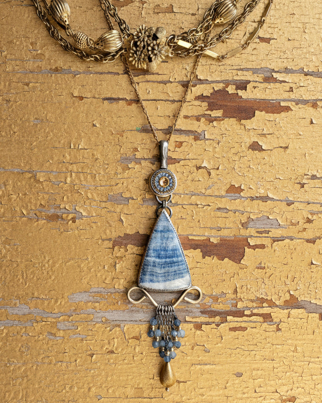 Mixed metal sterling silver and brass necklace with chain fringe on chain with layer necklace (not included)