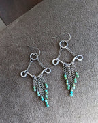 Minimalist turquoise and silver dangle earrings with chain fringe