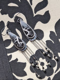 Black spinel and silver-coated brass bead fringe earrings