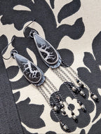Black spinel and silver-coated brass bead fringe earrings