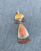 Red jasper bead fringe beneath earthy agate stone