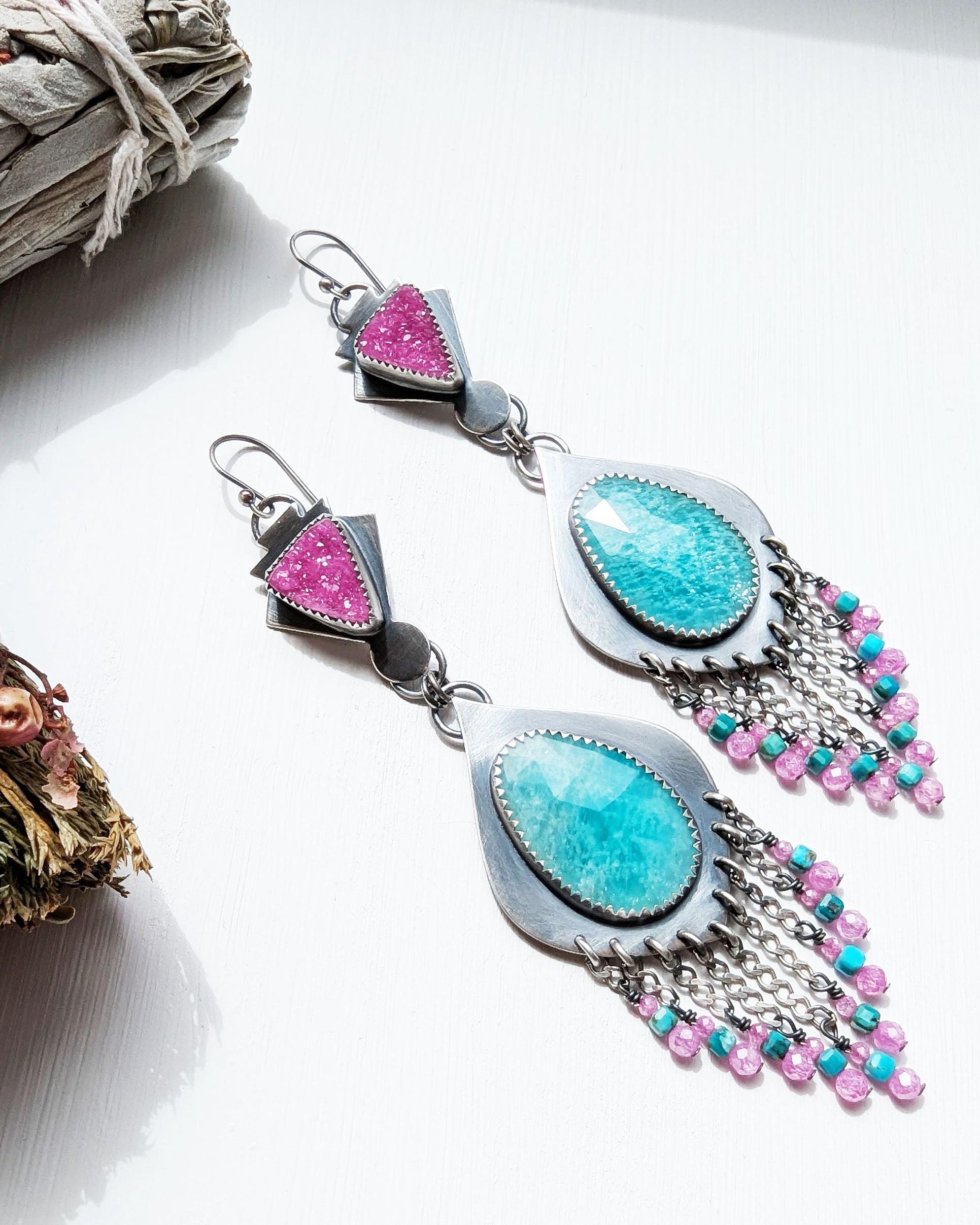 Rose cut amazonite paired with oxidized sterling silver setting