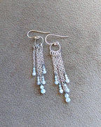 Labradorite fringe earrings with oxidized sterling silver long chain drops