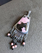 Boho southwestern pendant with mystical pink and black contrast