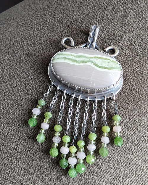 Oxidized sterling silver necklace with chunky filigree bail