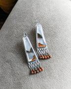 Long triangle Montana agate earrings with silver fringe
