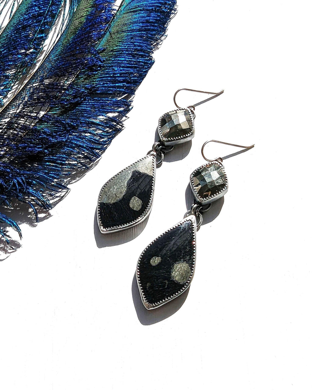 Heavyweight artisan pyrite earrings with bold architectural design