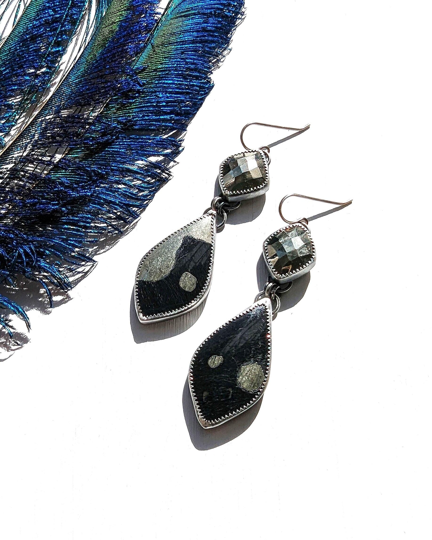 Heavyweight artisan pyrite earrings with bold architectural design