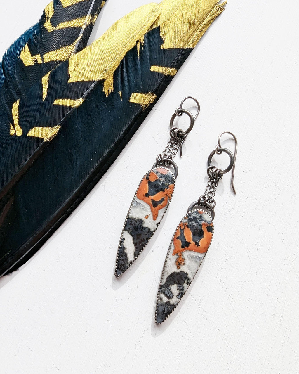 Teardrop jasper earrings inspired by lava and natural transformation