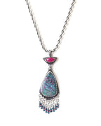 Statement ruby in kyanite necklace with pink chalcedony and artisan silver shown on chain (not included)