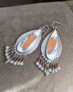 Bold earthy statement earrings featuring natural opalized wood