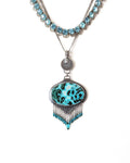 Chrysocolla malachite pendant with amazonite and green spinel fringe shown on chain with layering necklace (not included)