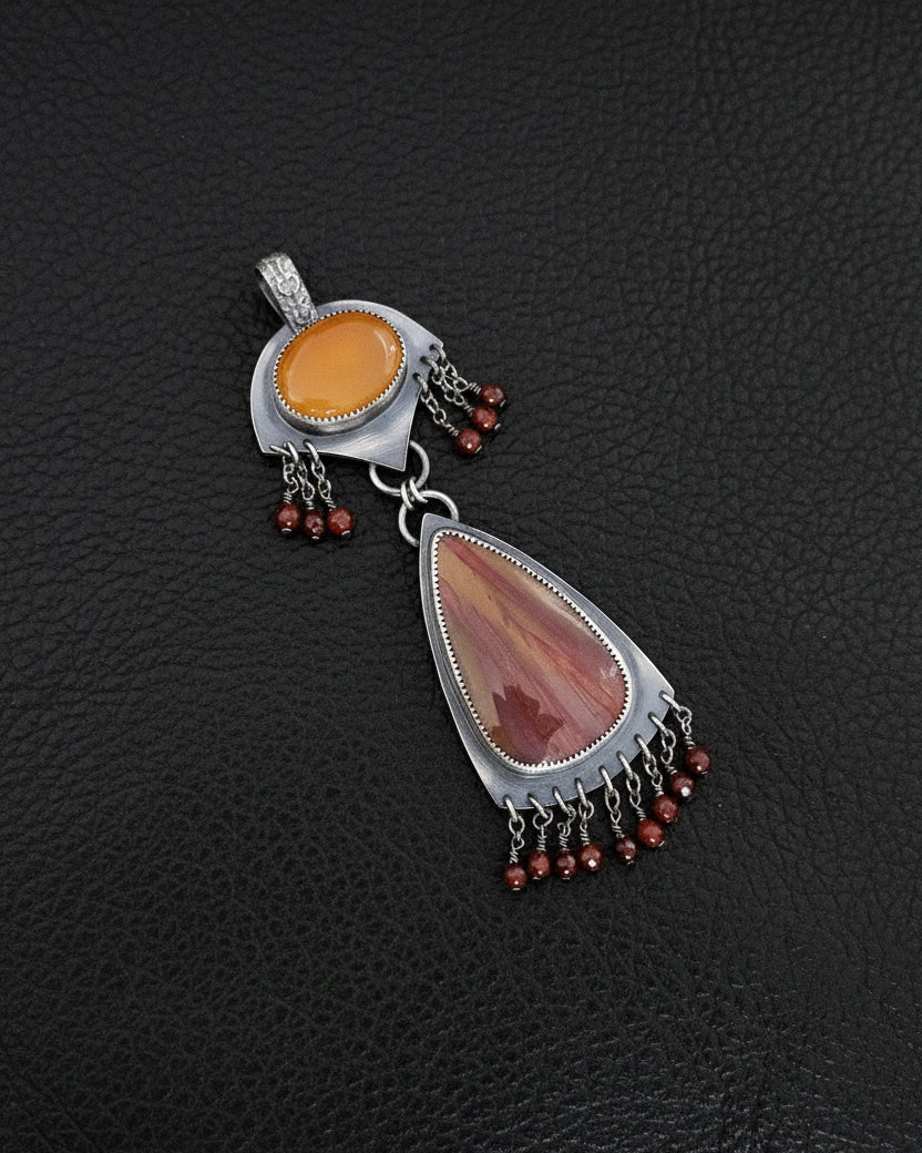Oxidized sterling silver necklace with golden amber gemstone