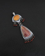 Oxidized sterling silver necklace with golden amber gemstone