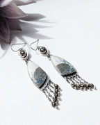 Brass coin earrings with bezel-set pyrite and agate drop