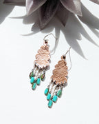 bold boho copper earrings with iridescent turquoise tones