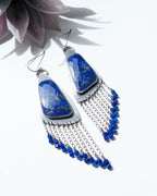 bold artisan silver earrings with royal blue lapis stones