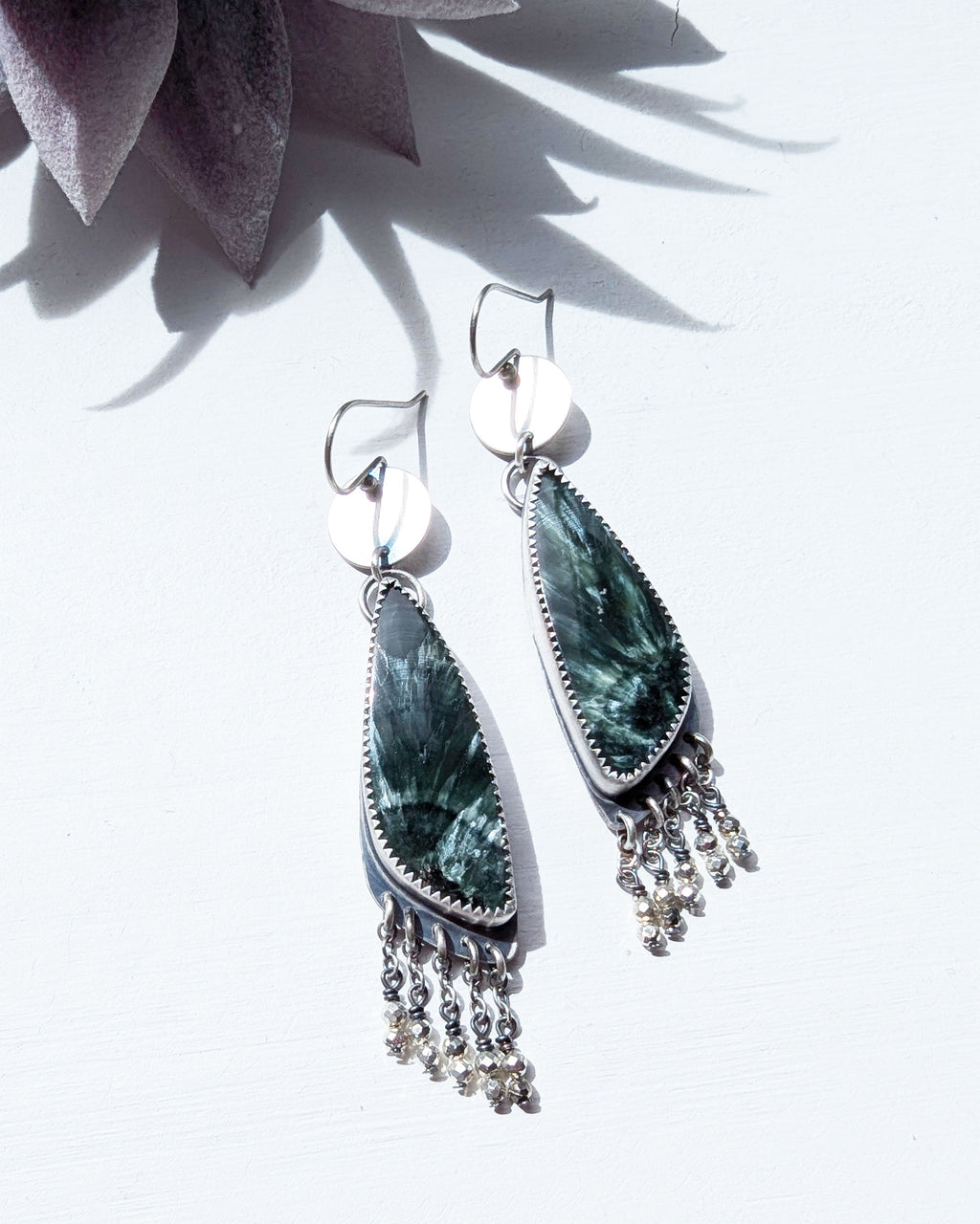 artisan statement earrings with natural patterned green stones